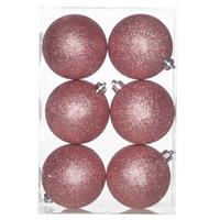 12x Roze Kunststof Kerstballen 8 Cm - Glitter - Onbreekbare Plastic Kerstballen - Kerstboomversiering Roze
