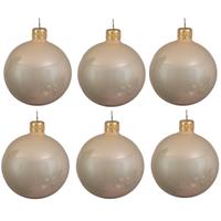6x Licht Parel/champagne Glazen Kerstballen 6 Cm - Glans/glanzende - Kerstboomversiering Licht Parel/champagne