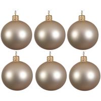 6x Licht Parel/champagne Glazen Kerstballen 6 Cm - Mat/matte - Kerstboomversiering Licht Parel/champagne