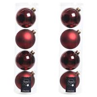 8x Donkerrode Glazen Kerstballen 10 Cm - Mat/matte - Kerstboomversiering Donkerrood