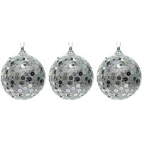 3x Zilveren Glitter/pailletten Kerstballen 8 Cm Kunststof - Onbreekbare Kerstballen - Kerstboomversiering Zilver