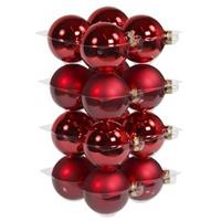 16x Rode Glazen Kerstballen 8 Cm - Mat/glans - Kerstboomversiering Rood