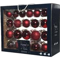42x Donkerrode Glazen Kerstballen 5-6-7 Cm - Glans/mat/glitter/doorzichtig - Kerstboomversiering Donkerrood