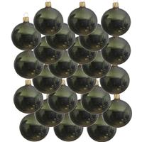 24x Donkergroene Glazen Kerstballen 6 Cm - Glans/glanzende - Kerstboomversiering Donkergroen