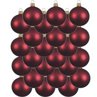 24x Donkerrode Glazen Kerstballen 6 Cm - Mat/matte - Kerstboomversiering Donkerrood