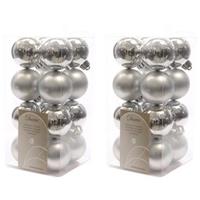32x Zilveren Kunststof Kerstballen 4 Cm - Mat/glans - Onbreekbare Plastic Kerstballen - Kerstboomversiering Zilver