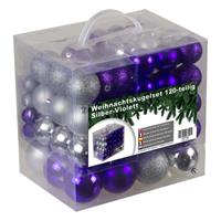 Kunststof Kerstballen Set 120 Ballen - Binnen Buiten - Zilver/paars