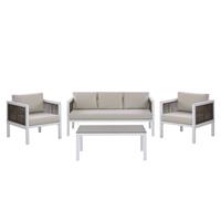 beliani Garten Sofa Set weiß inkl. Kissen beige Sofa Sessel Tisch 5-Sitzer Borello - Weiß