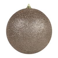 1x Stuks Champagne Grote Glitter Kerstballen 18 Cm - Hangdecoratie / Boomversiering Glitter Kerstballen