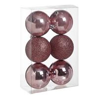 6x Roze Kunststof Kerstballen 8 Cm - Mat/glans - Onbreekbare Plastic Kerstballen - Kerstboomversiering Roze