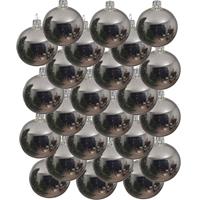 24x Zilveren Glazen Kerstballen 6 Cm - Glans/glanzende - Kerstboomversiering Zilver