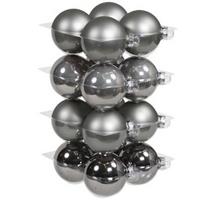 16x Titanium Grijze Glazen Kerstballen 8 Cm - Mat/glans - Kerstboomversiering Grijs Tinten