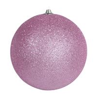2x Roze Grote Decoratie Glitter Kerstballen 25 Cm - Hangdecoratie / Boomversiering Glitter Kerstballen