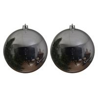 2x Grote Zilveren Kunststof Kerstballen Van 25 Cm - Glans - Kerstversiering Zilver