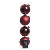 4x Donkerrode Glazen Kerstballen 10 Cm - Mat/matte - Kerstboomversiering Donkerrood