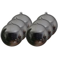 6x Grote Zilveren Kunststof Kerstballen Van 14 Cm - Glans - Zilveren Kerstboom Versiering