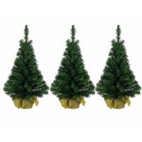 3x Stuks Volle Kleine/mini Kerstbomen Groen In Jute Zak 45 Cm - Kunst Kerstbomen / Kunstbomen