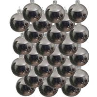 24x Zilveren Glazen Kerstballen 8 Cm - Glans/glanzende - Kerstboomversiering Zilver