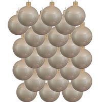 24x Licht Parel/champagne Glazen Kerstballen 8 Cm - Glans/glanzende - Kerstboomversiering Licht Parel/champagne