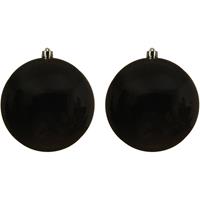 2x Grote Zwarte Kunststof Kerstballen Van 14 Cm - Glans - Zwarte Kerstboom Versiering