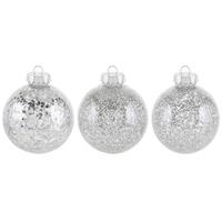 3x Zilveren Kunststof Glitter Kerstballen 8 Cm - Onbreekbare Kerstballen Plastic - Kerstboomversiering Zilver