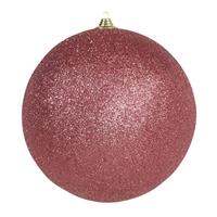 1x Grote Koraal Rode Glitter Kerstballen 18 Cm - Hangdecoratie / Boomversiering Glitter Kerstballen