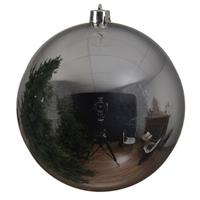 1x Grote Zilveren Kunststof Kerstballen Van 25 Cm - Glans - Kerstversiering Zilver
