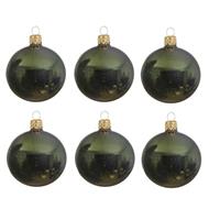 6x Donkergroene Glazen Kerstballen 6 Cm - Glans/glanzende - Kerstboomversiering Donkergroen