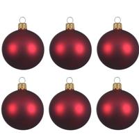 6x Donkerrode Glazen Kerstballen 6 Cm - Mat/matte - Kerstboomversiering Donkerrood