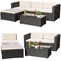 MUCOLA Lounge Gartengarnitur Sofa Tisch Kissen schwarz Polyrattan Gartenmöbel