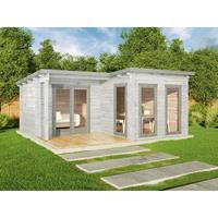 alpholz Gartenhaus Modell Orkus-44 Plus Gartenhaus aus Holz, Holzhaus mit 44 mm Wandstärke inklusive Terrasse fsc zertifiziert Blockbohlenhaus