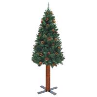 VIDAXL Schlanker Weihnachtsbaum mit Echtholz und Zapfen Grün 180cm PVC