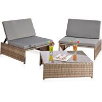 MELKO vielseitiges Gartenmöbel-Set – Sonnenliege, Sitzbank oder zwei Stühle mit Rückenlehne, mit Tisch aus Polyrattan,Sitzgarnitur robust und
