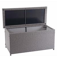 HHG Poly-Rattan Kissenbox -570, Gartentruhe Auflagenbox Truhe ~ Basic grau, 63x135x52cm 320l
