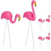 RELAXDAYS 6 x Flamingo Figur, niedliche Gartendeko, tropisches Flair, Teichfiguren Kunststoff, Metall, Dekofigur 2 Größen, pink