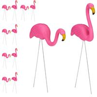 RELAXDAYS 12 x Flamingo Figur, niedliche Gartendeko, tropisches Flair, Teichfiguren Kunststoff, Metall, Dekofigur 2 Größen, pink