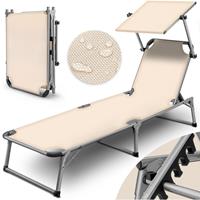 Tillvex - Aluminium ligstoel, Beige opvouwbaar met dak tuinstoel ligbed strandstoel camping