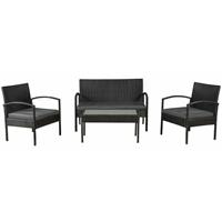 Juskys Polyrattan Sitzgruppe Trinidad schwarz – Gartenmöbel-Set mit Tisch, Sofa & 2 Stühlen - Balkonmöbel für 4 Personen mit creme-weißen Auflagen - 