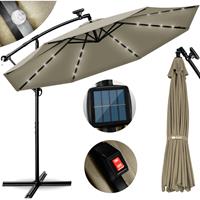TILLVEX Alu Ampelschirm Braun LED Solar Ø 300 cm mit Kurbel | Sonnenschirm mit An-/Ausschalter | Gartenschirm UV-Schutz Aluminium | Kurbelschirm mit