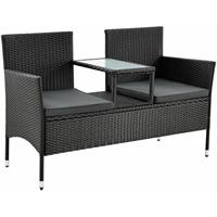 Juskys Polyrattan Gartenbank Monaco – 2-Sitzer Bank mit integriertem Tisch & Kissen in Grau – 133 × 63 × 84 cm – Sitzbank wetterfest – schwarz - 