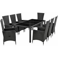 Juskys Polyrattan Sitzgruppe Rimini Plus 9-teilig & wetterfest – Gartenmöbel Set mit Tisch & 8 Stühle - Essgruppe für 8 Personen - schwarz-grau - 