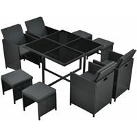 Juskys Polyrattan Sitzgruppe Baracoa L 9-teilig – Gartenmöbel Set mit 4 x Stühle, 4 Hocker & Tisch für Garten & Terrasse – wetterfest & stapelbar