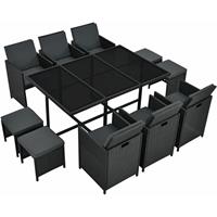 Juskys Polyrattan Sitzgruppe Baracoa XL 11-teilig – Gartenmöbel Set mit 6 x Stühle, 4 Hocker & Tisch für Garten & Terrasse – wetterfest & stapelbar - 