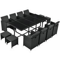 Juskys Polyrattan Sitzgruppe Baracoa XXL 13-teilig – Gartenmöbel Set mit 8 x Stühle, 4 Hocker & Tisch für Garten & Terrasse – wetterfest & stapelbar - 