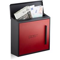 RELAXDAYS Briefkasten rot modern Zweifarben Design, DIN-A4 Einwurf, Stahl, groß, HxBxT: 33 x 35 x 12,5 cm, schwarz-rot