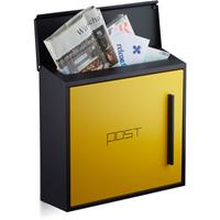 RELAXDAYS Briefkasten gelb modern Zweifarben Design, DIN-A4 Einwurf, Stahl, groß, HxBxT: 33 x 35 x 12,5 cm, schwarz-gelb