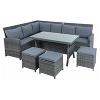 ESTEXO Polyrattan Sitzgruppe Essgruppe Couch Sofa Set Lounge Gartengarnitur 7tlg grau