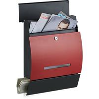 RELAXDAYS Design Briefkasten mit Zeitungsfach, Pulverbeschichtet, HxBxT: 45 x 35 x 11 cm, Wandbriefkasten, schwarz-rot
