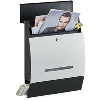 RELAXDAYS Design Briefkasten mit Zeitungsfach, Pulverbeschichtet, HxBxT: 45 x 35 x 11 cm, Wandbriefkasten, schwarz-weiß