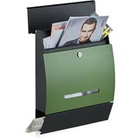 RELAXDAYS Design Briefkasten mit Zeitungsfach, Pulverbeschichtet, HxBxT: 45 x 35 x 11 cm, Wandbriefkasten, schwarz-grün